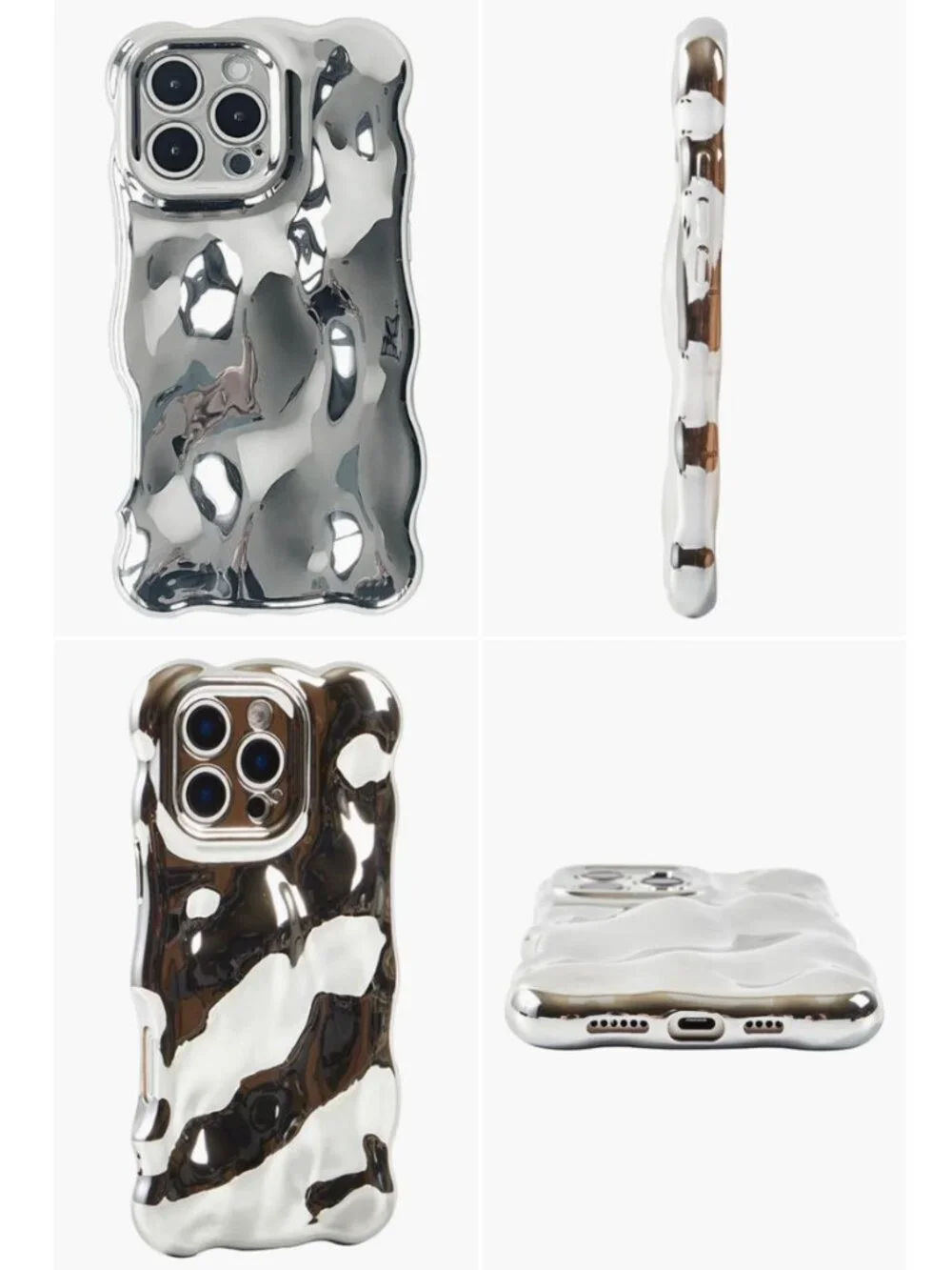 Auramma Chrome Bubbles iPhone 16 Pro Case, Silver Chrome Textured - Never Used